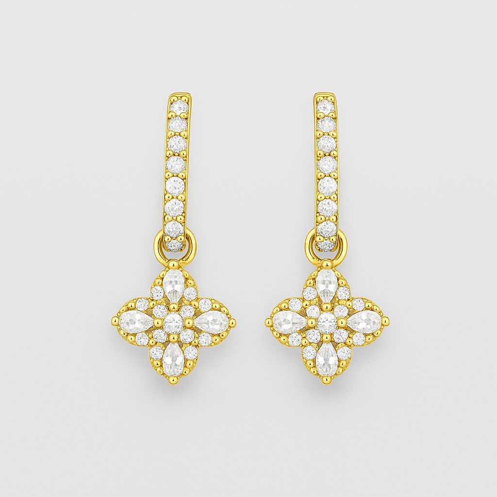 Gold Earrings with Zirconias in the Shape of a Flower – Luxurious Design in 925 Silver