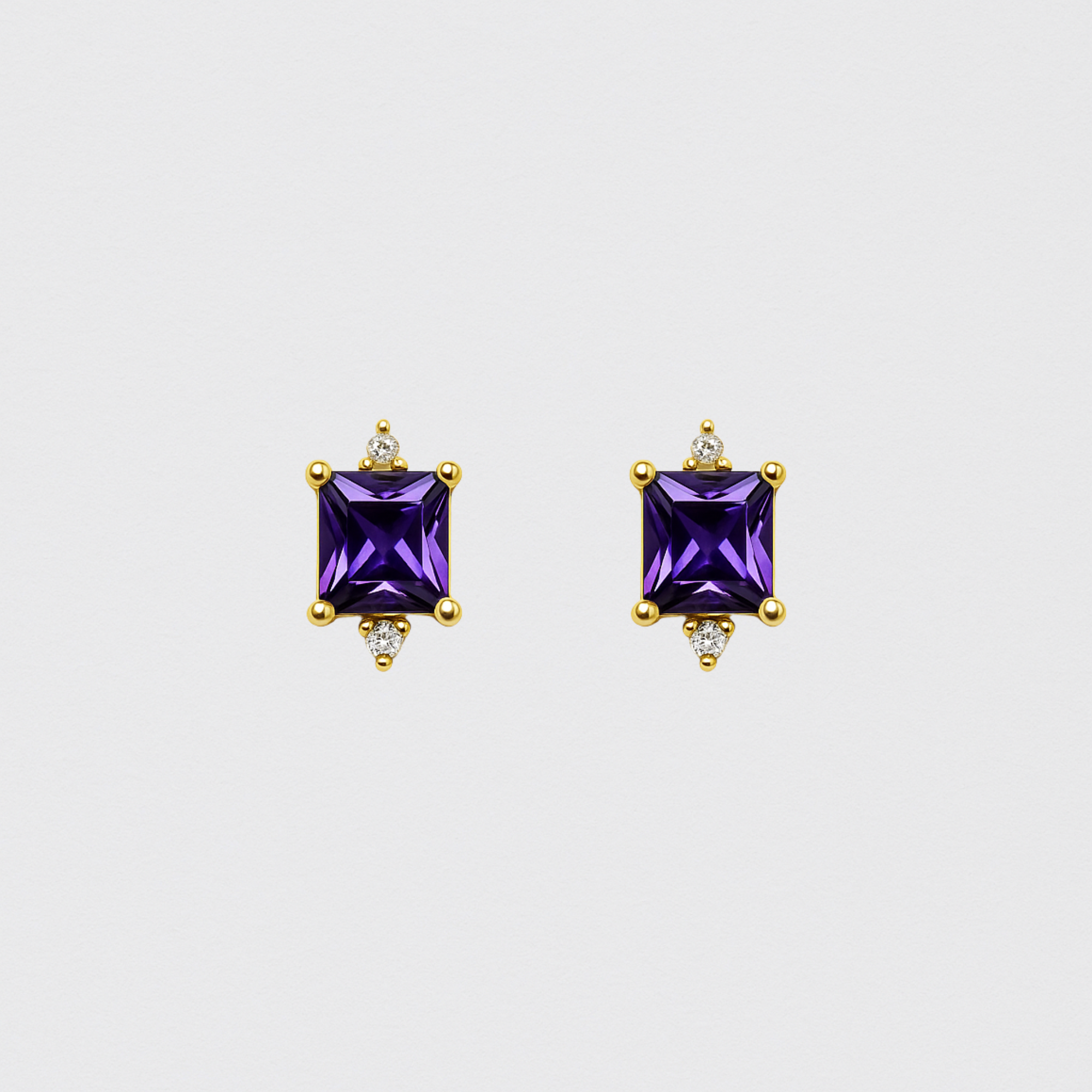 Gold Earrings in 925 Silver with Square Purple Stone