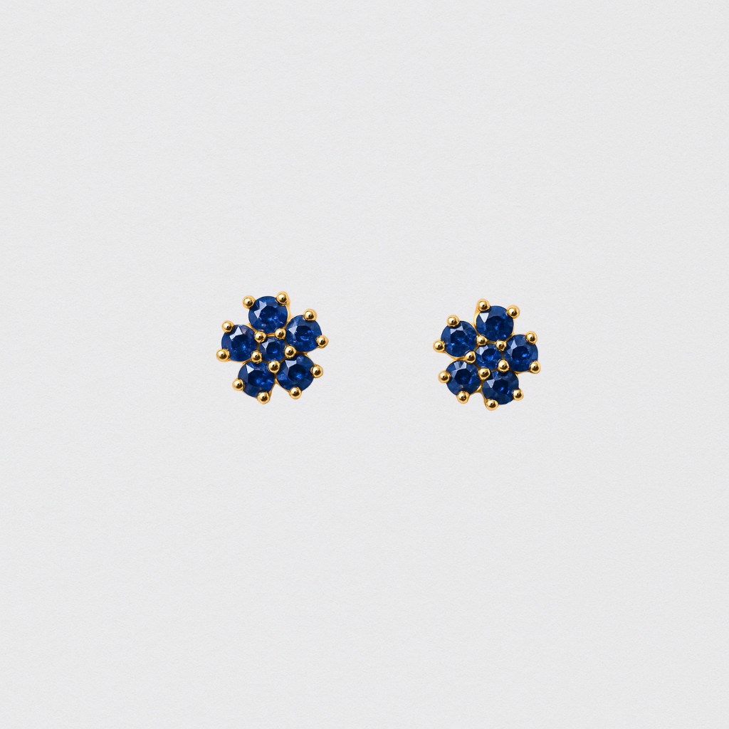 Flower Earrings with Sapphire Crystals in 925 Gold Plated Silver