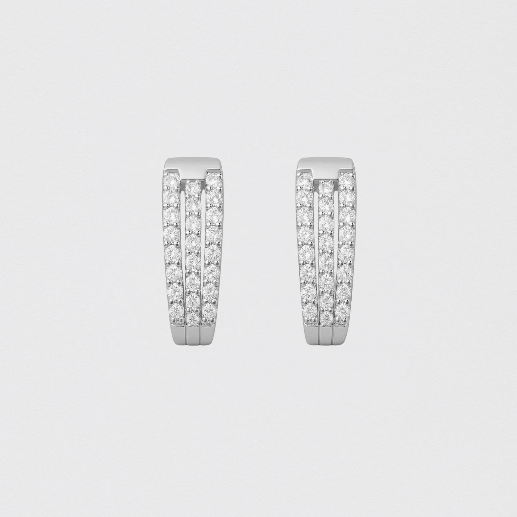 Silver Earrings with Three Rows of Zirconias in 925 Silver