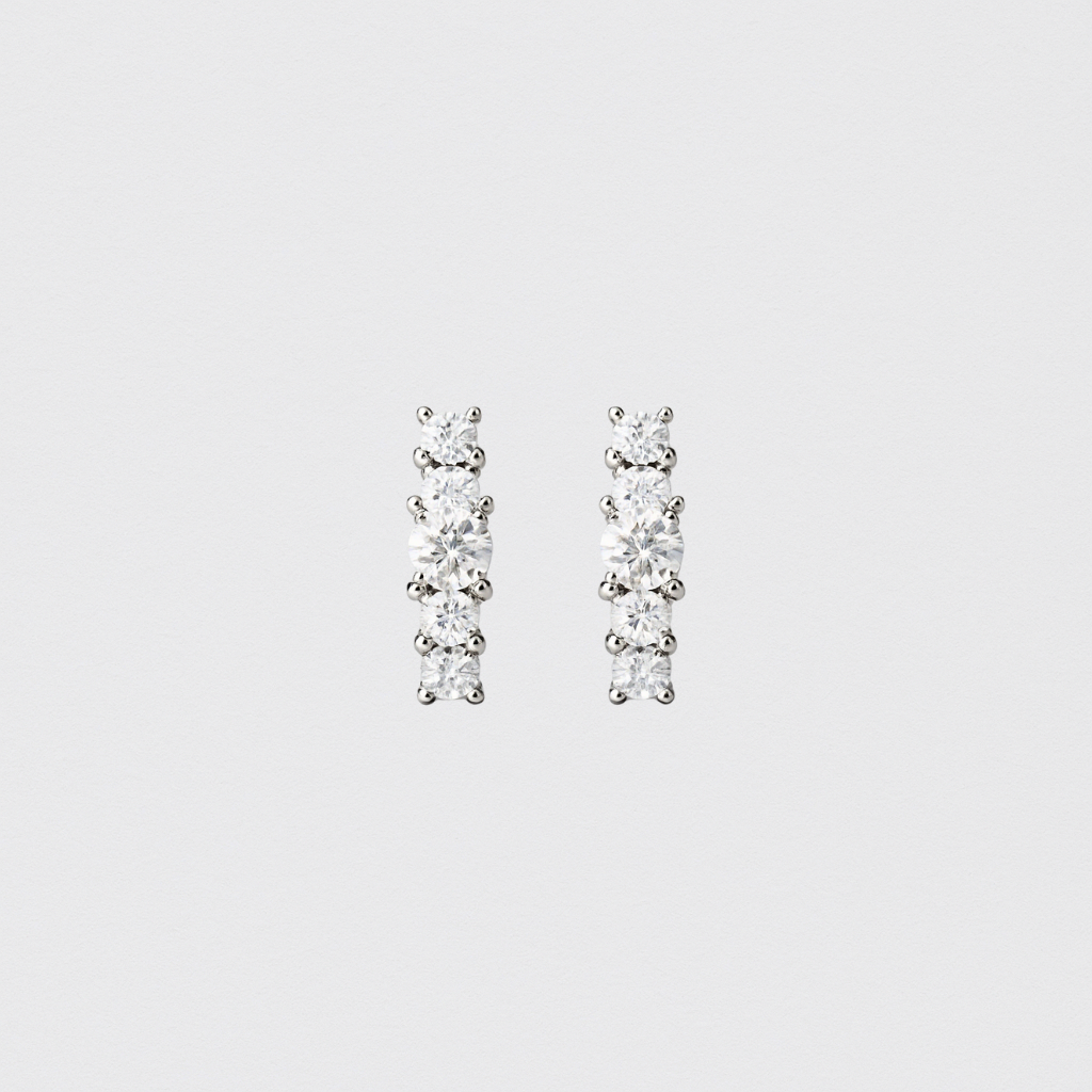 Riviére Earrings with White Crystals in Rhodium-Plated 925 Silver
