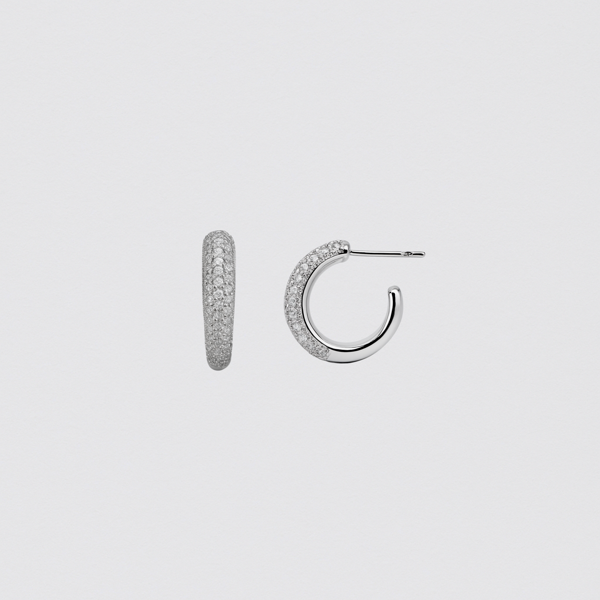 925 Sterling Silver Pavé Setting Earrings – Voluminous and Shiny Half Hoop