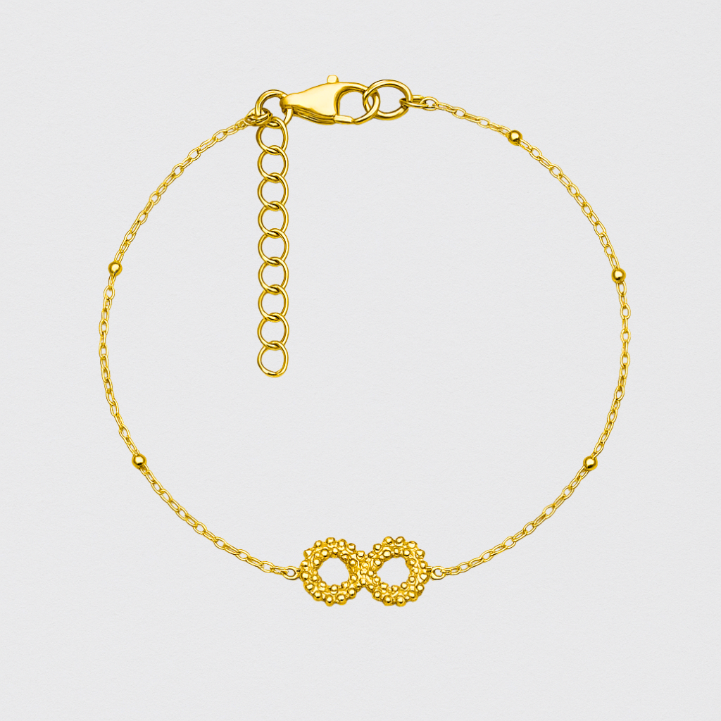 Gold Silver Bracelet with Infinity Symbol in Gold Balls