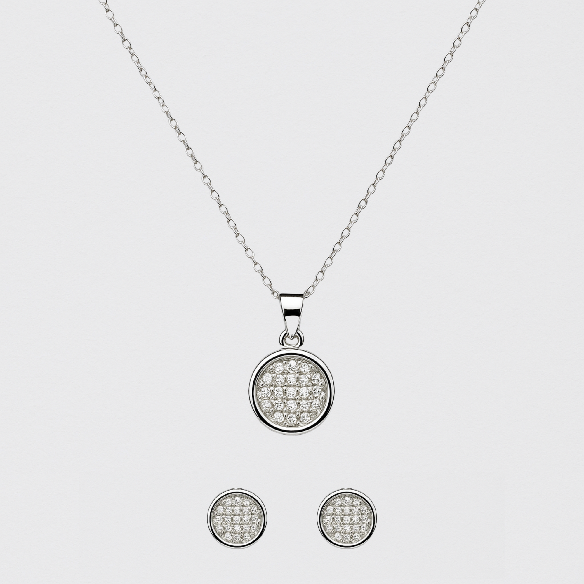 925 Silver Set with Rhodium Plating – Necklace and Earrings with Pavé Crystals