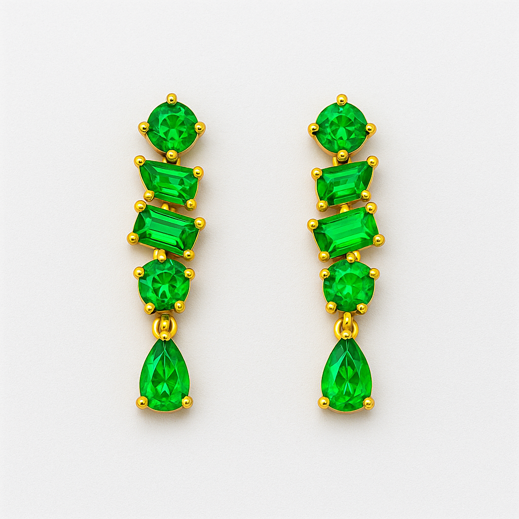 Gold Earrings with Green Crystals in 925 Silver – Fantasy Emerald Style