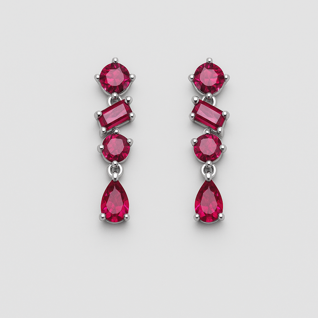 Silver Earrings with Red Crystals in 925 Silver – Fantasy Ruby Style