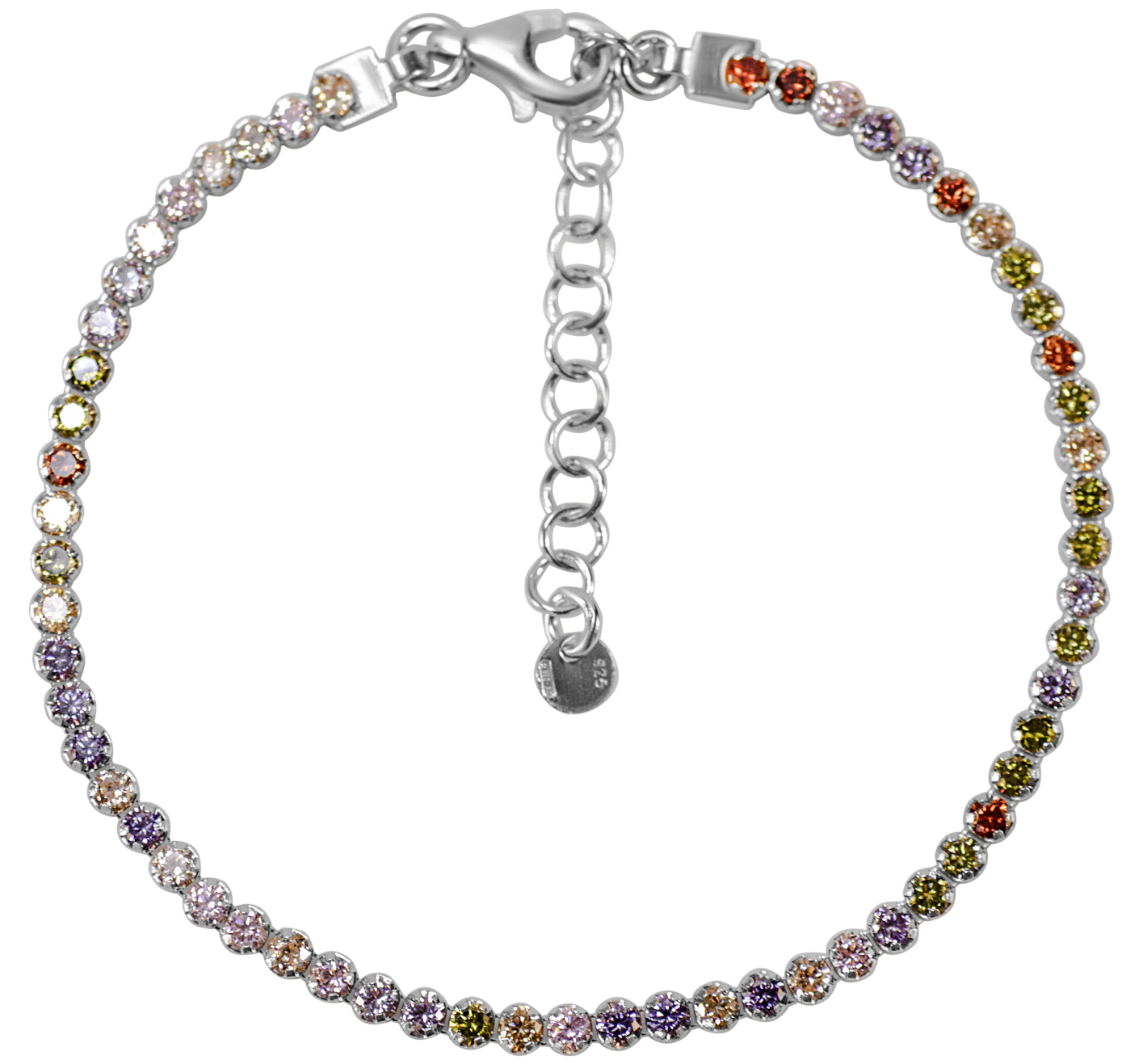 Multicolor Riviera Bracelet with Zirconias in Rhodium-Plated 925 Silver – Rainbow Shine