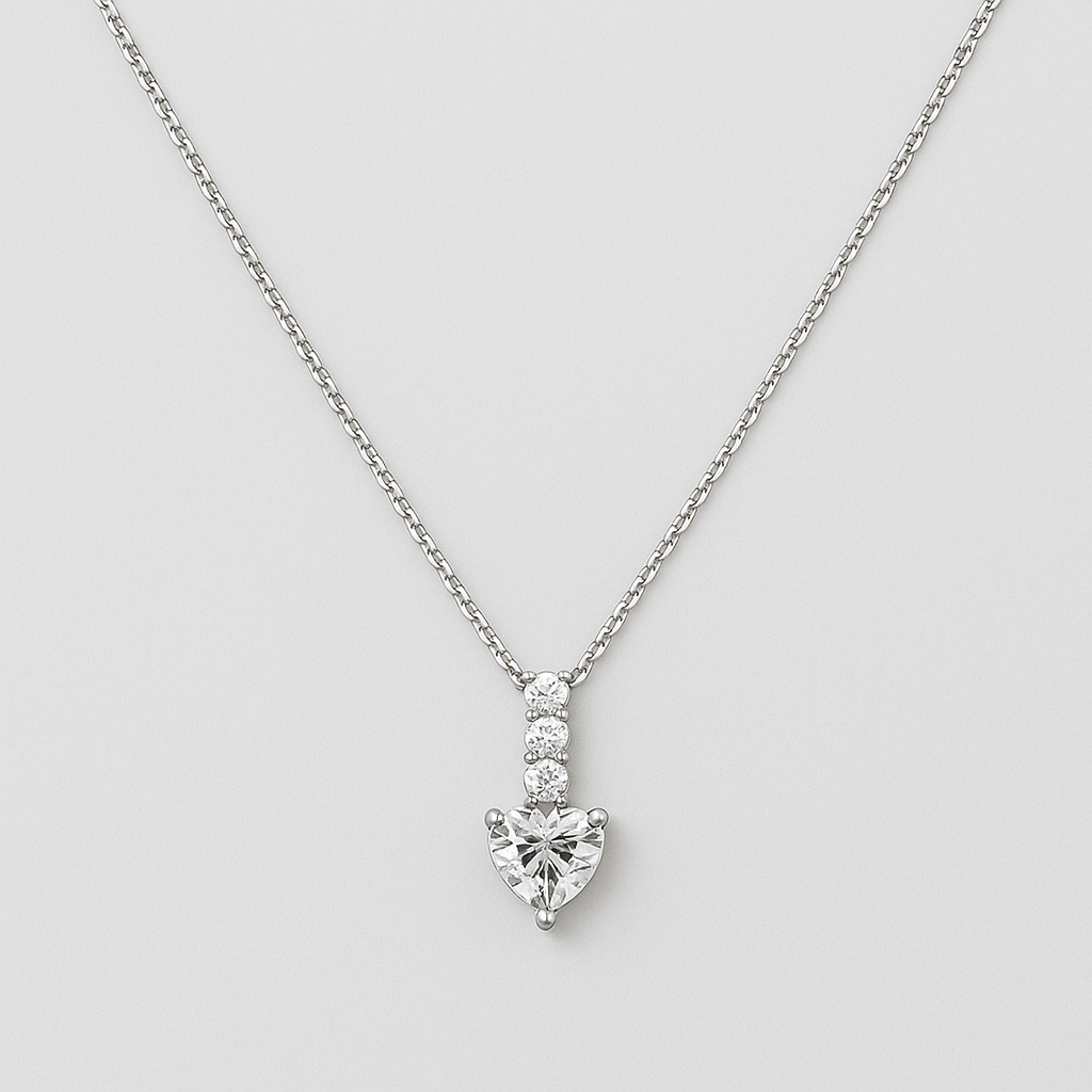 925 Silver Necklace with Heart Pendant and Crystals