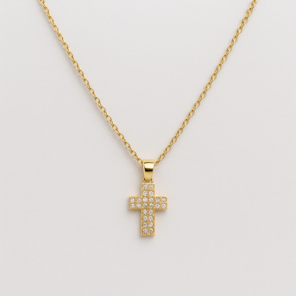925 Silver Necklace with Gold Plated Cross Studded with Small Crystals