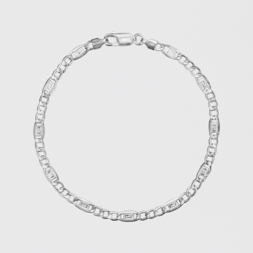 Valentino Bracelet with 3+1 Links and Greek Pattern in Rhodium Plated Silver
