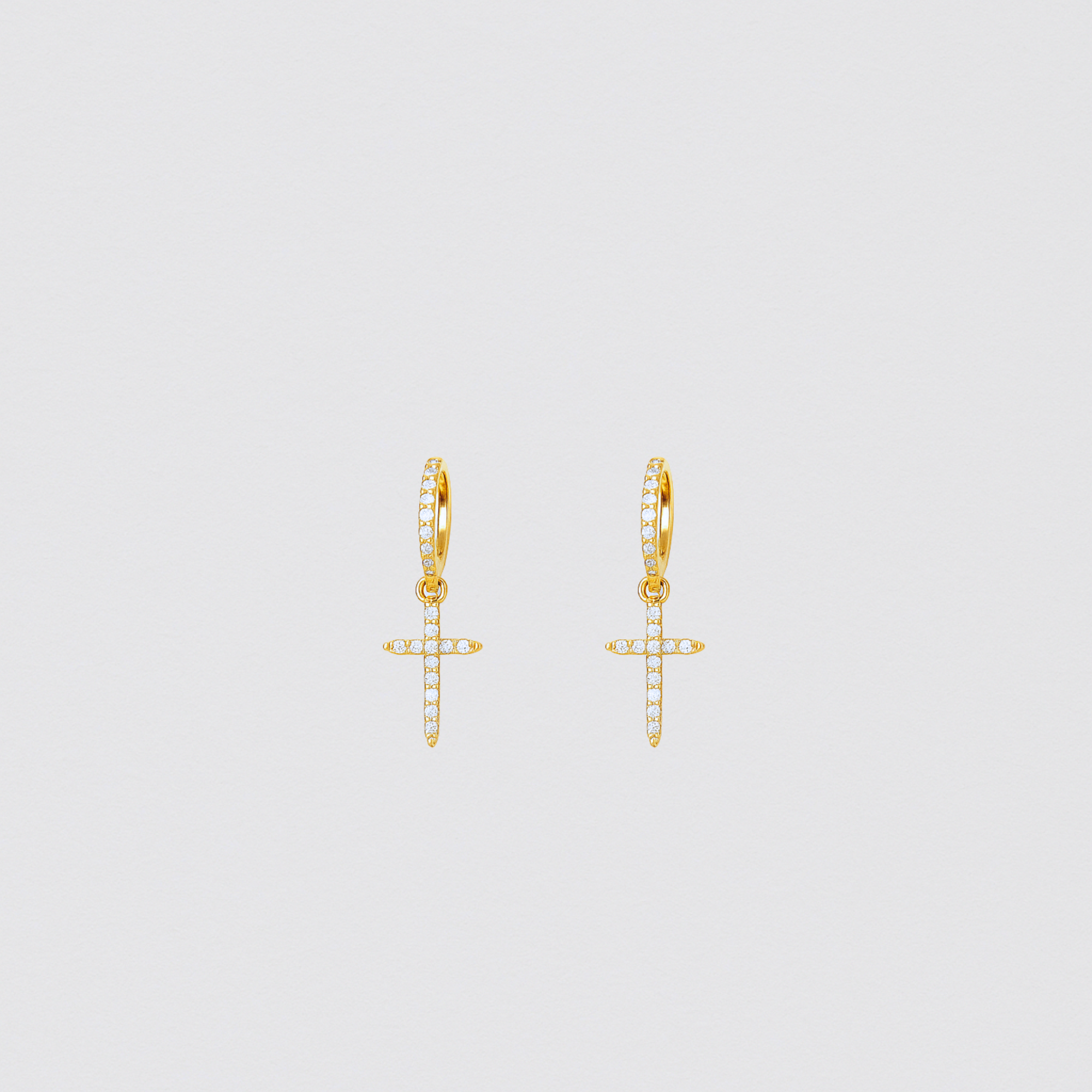 925 Gold Plated Silver Earrings with Studded Cross 15 mm