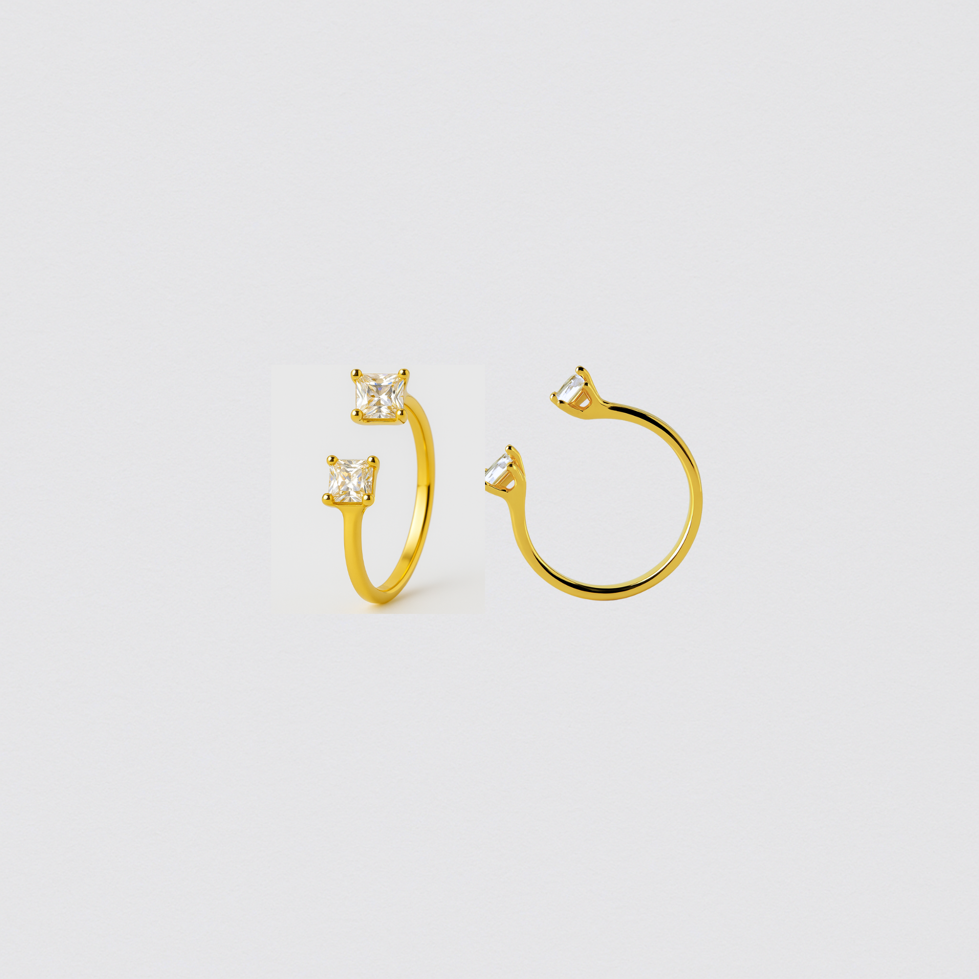 Open Ring with Square Zirconias – 925 Silver Gold Size 18
