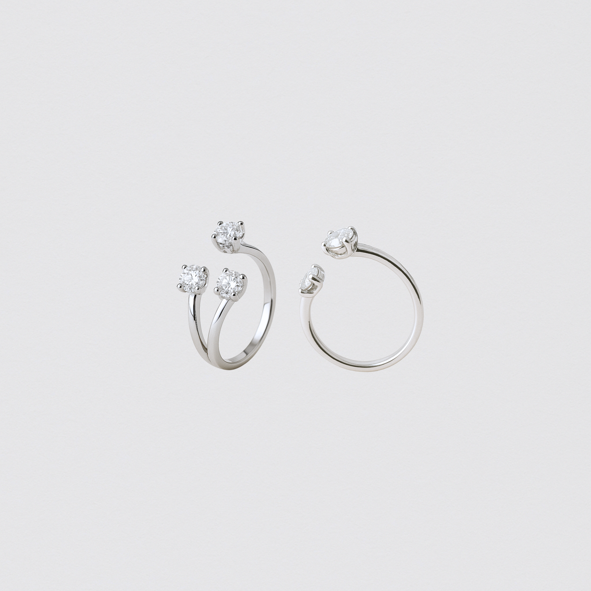 Open Ring in 925 Sterling Silver with Double Crystal Setting