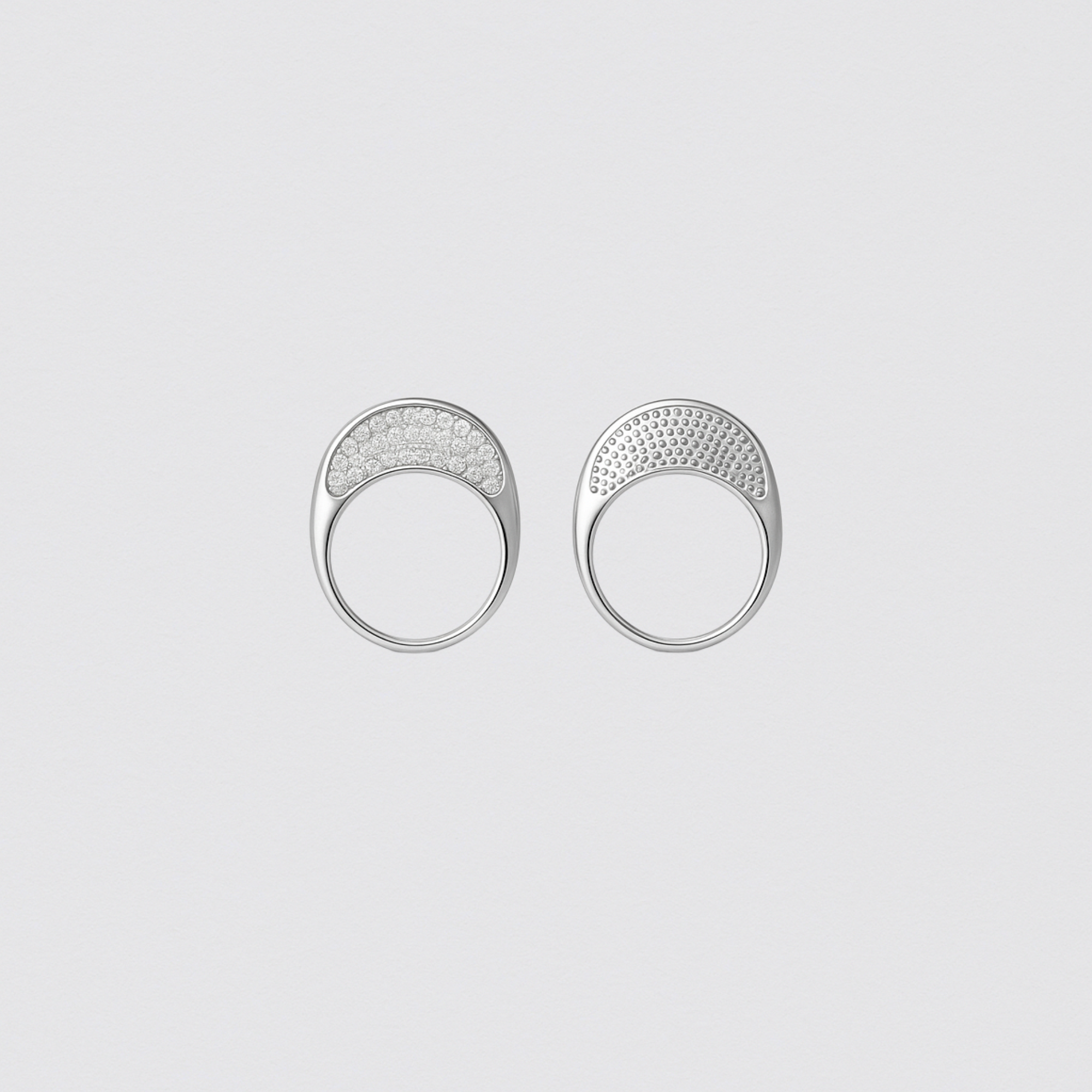 Thin Ring in Rhodium-Plated 925 Silver with Studded Zirconias