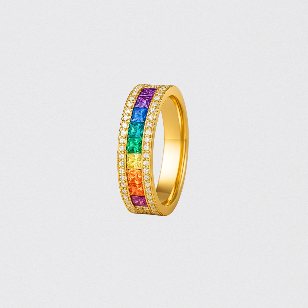 Multicolor Ring with Crystals in 925 Gold Plated Silver – Size 54