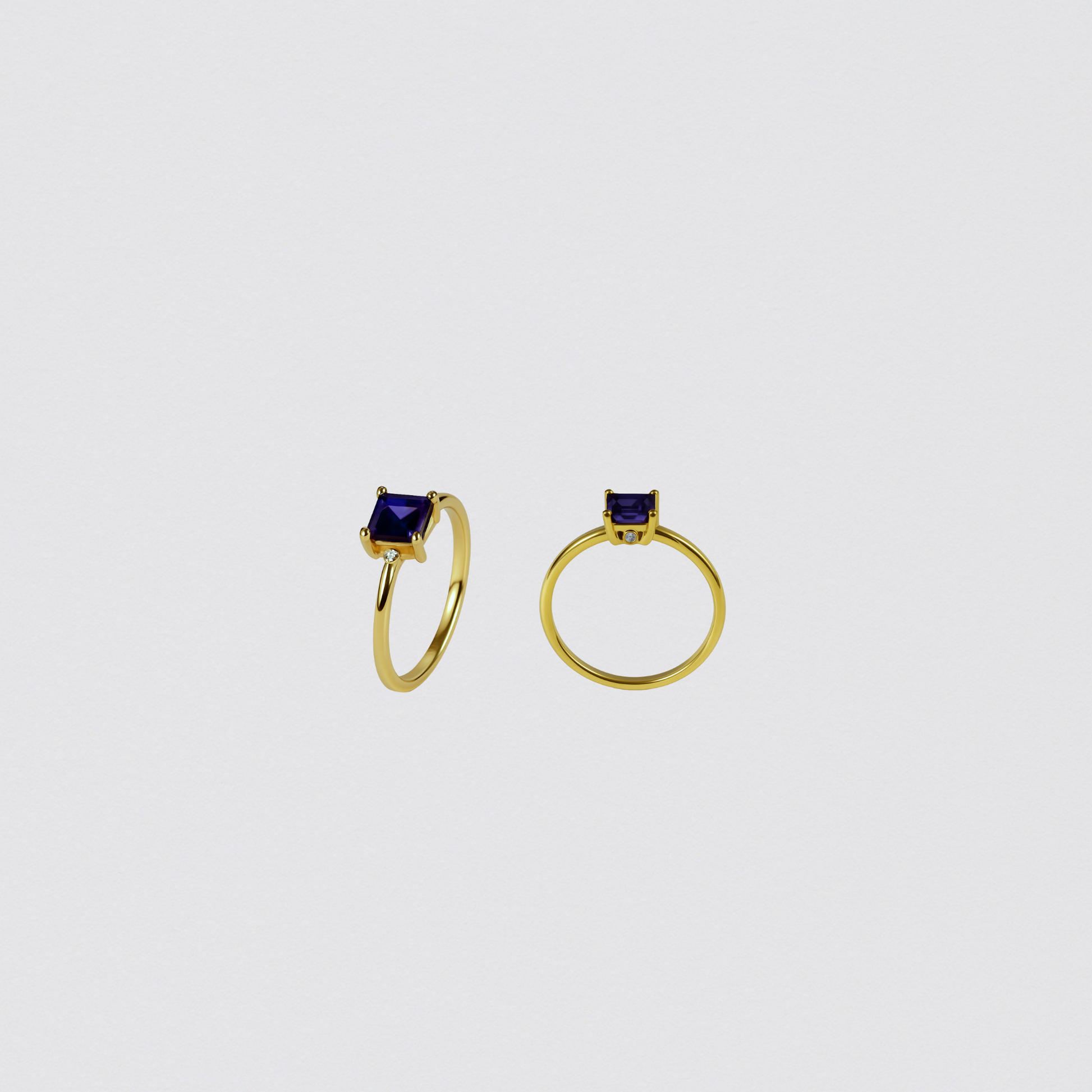 925 Sterling Silver Ring with Gold-Tone Purple Zirconia in the Center Size 18