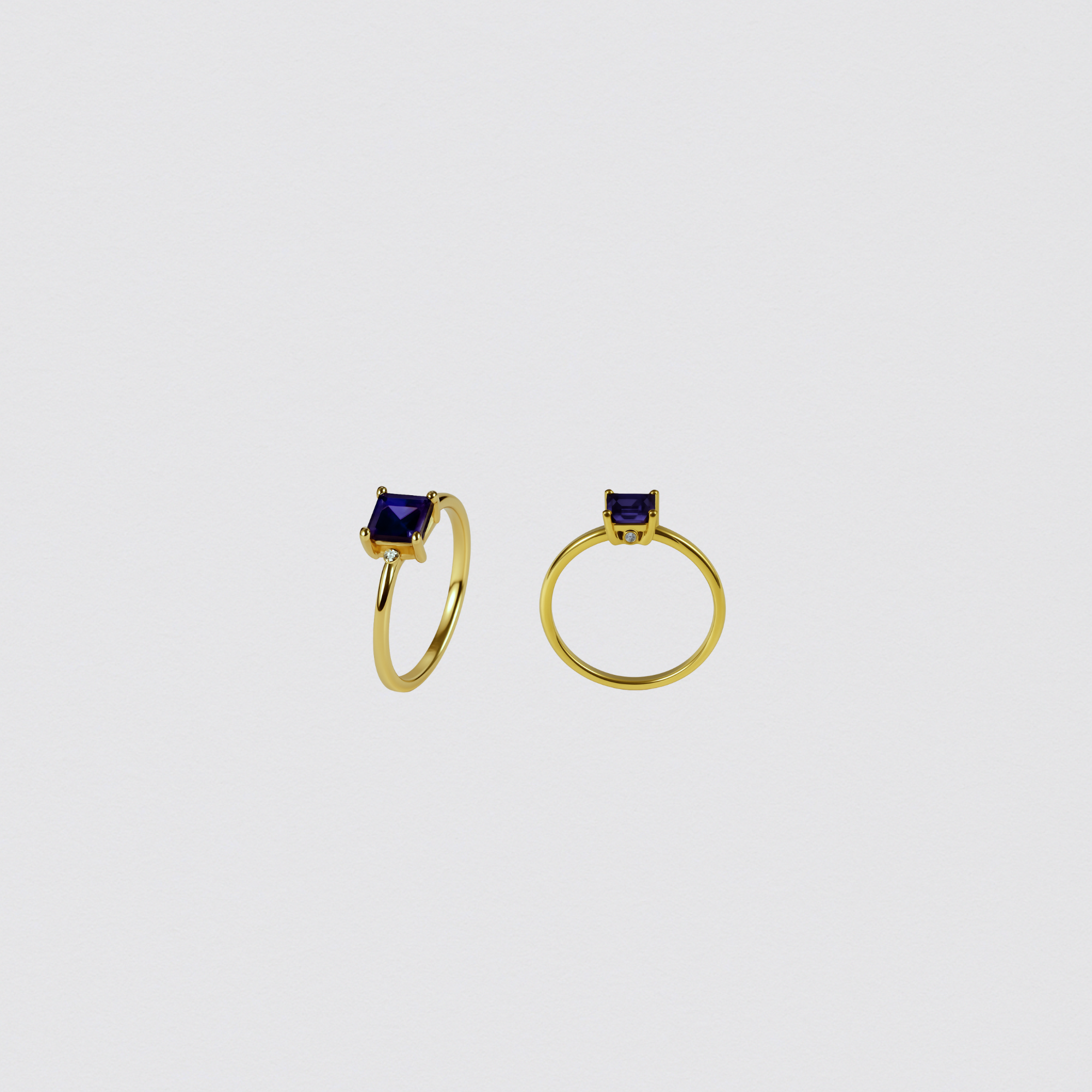 925 Sterling Silver Ring with Gold-Tone Purple Zirconia in the Center Size 18