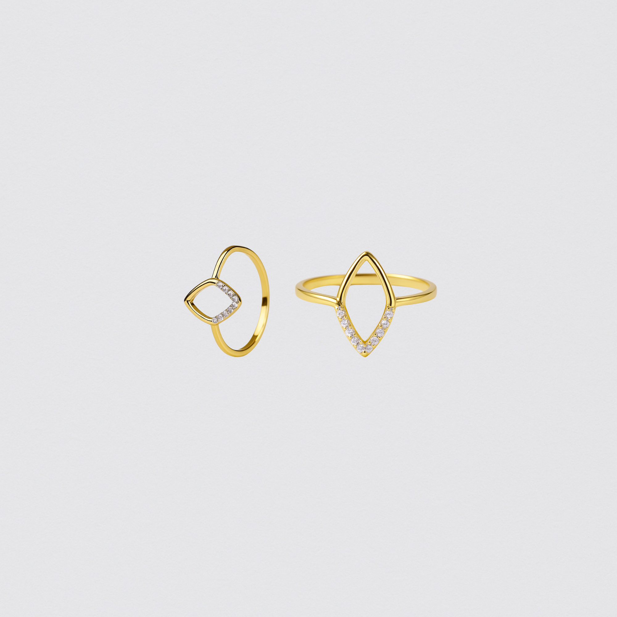 Gold Ring in 925 Silver with Crystals – Open Geometric Design Size 21
