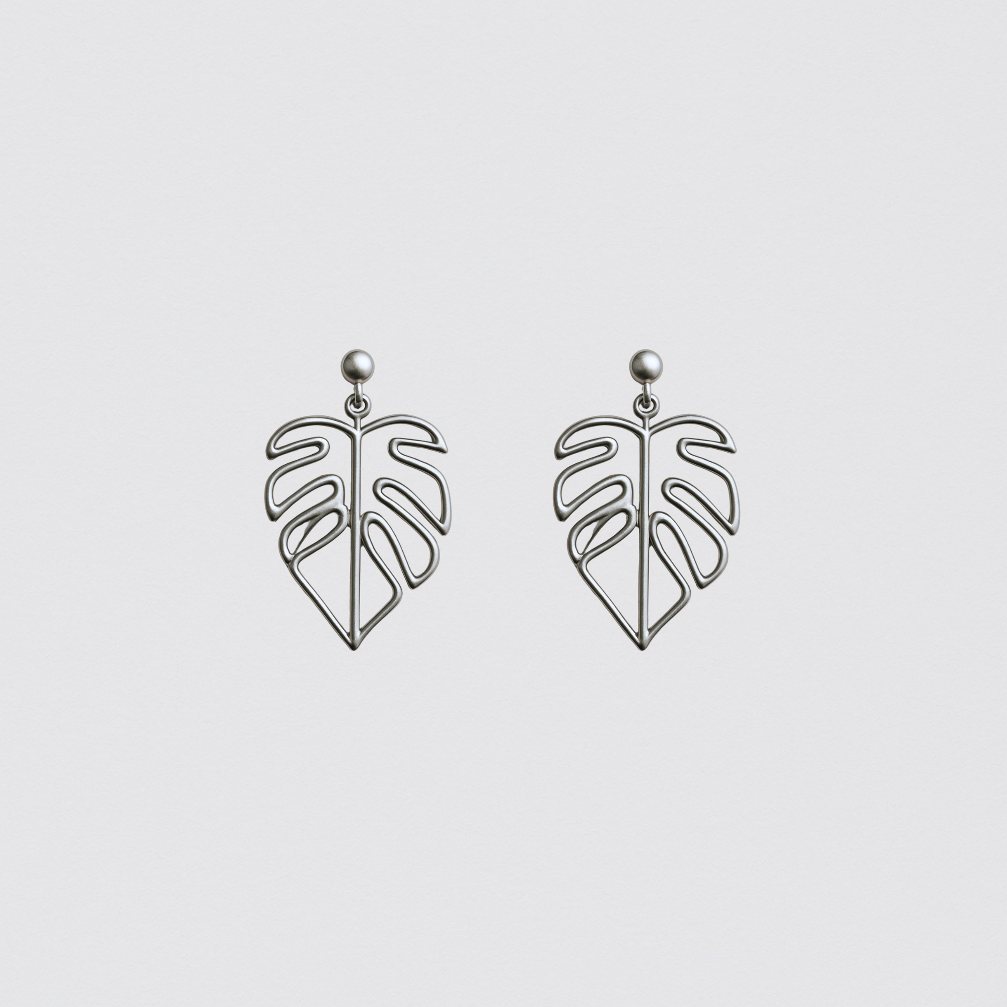 925 Sterling Silver Earrings with Stylized Leaf and Flat Ball – Botanical Design