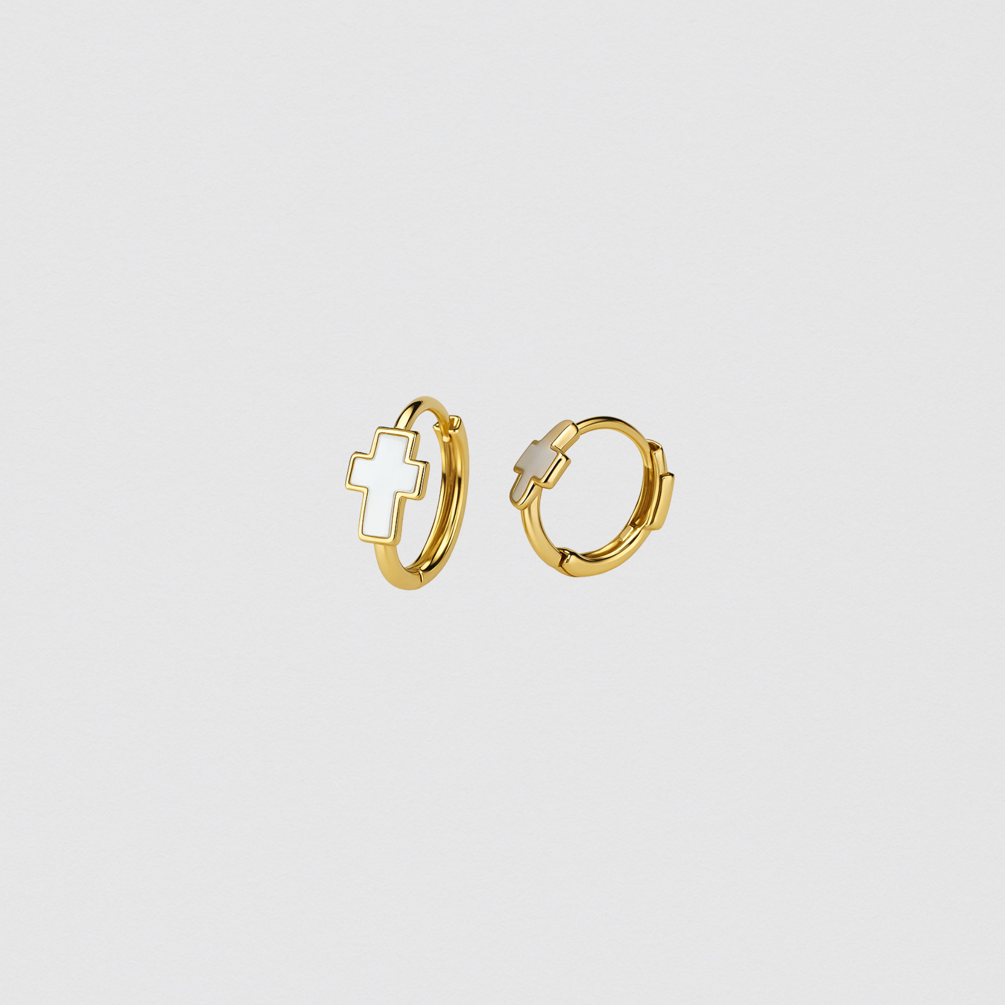 Hoop Earrings with Cut-out Cross in 925 Sterling Silver with Gold Plating