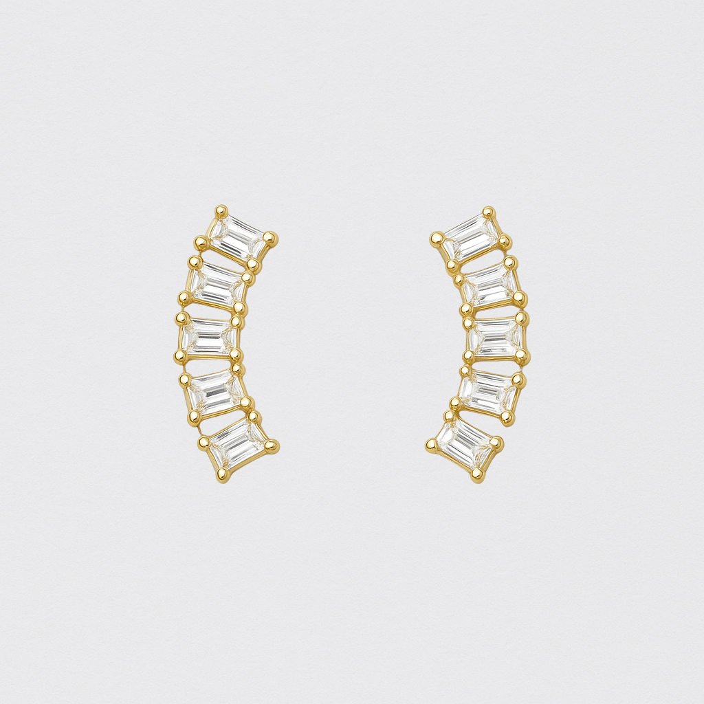 925 Silver Gold Earrings with Baguette Zirconias – Sophisticated Shiny Half-Moon