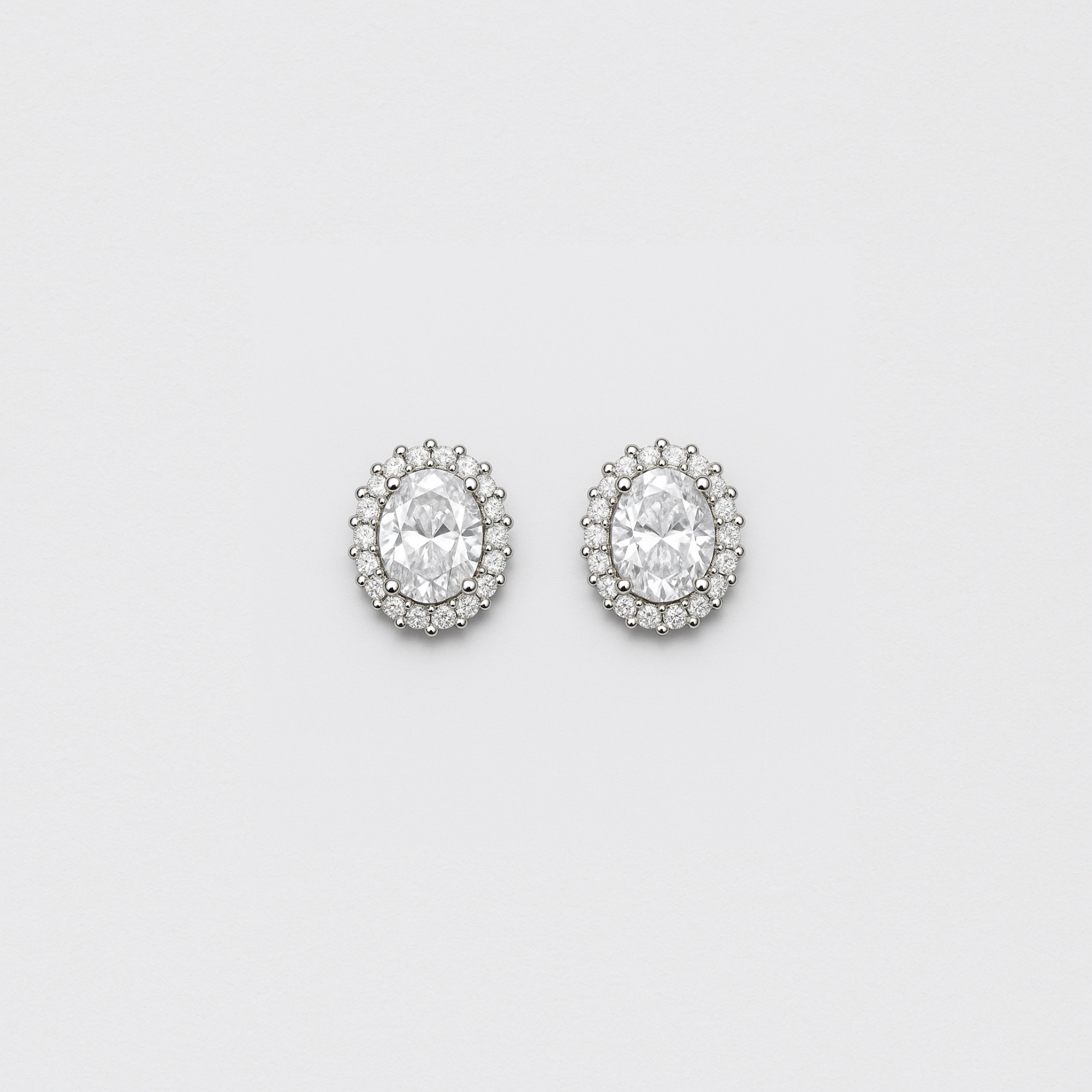 Oval Earrings in 925 Sterling Silver with White Zirconias