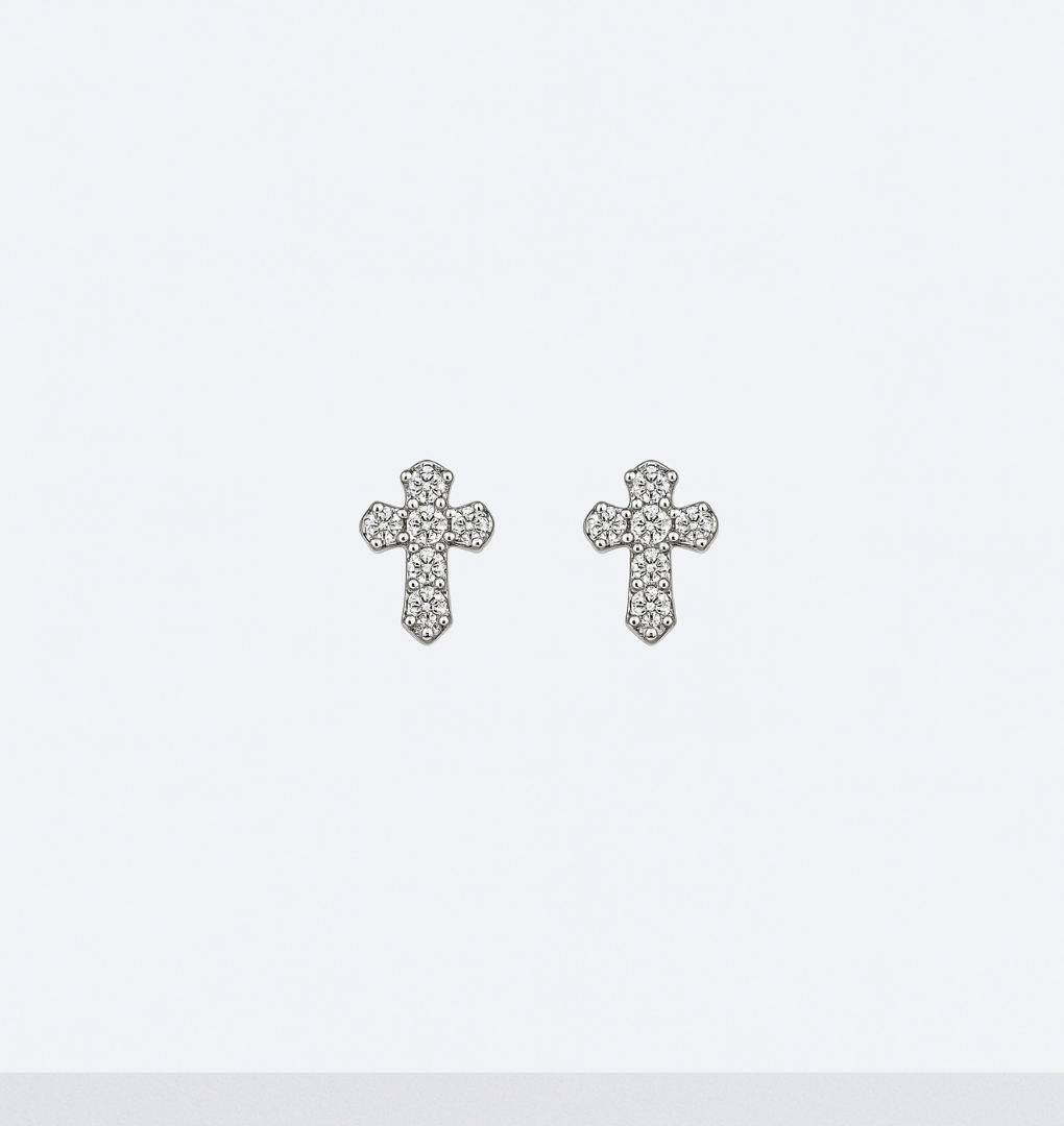 Small 925 Silver Earrings with Studded Cross