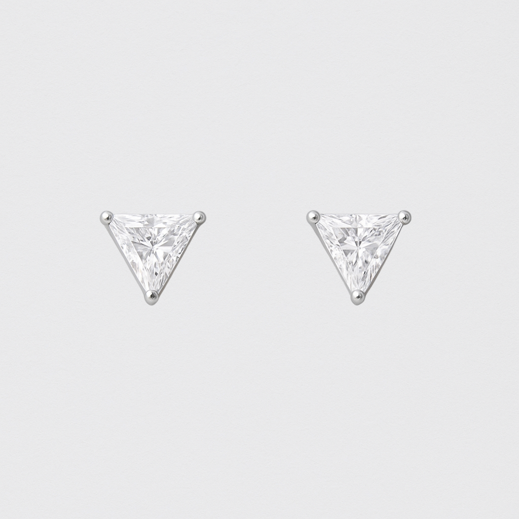 Rhodium Plated 925 Silver Earrings with Triangular Zirconias – Minimalism with Geometric Shine
