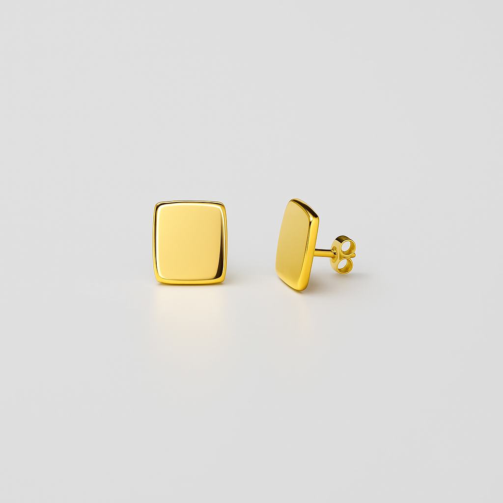 Gold Square Earrings in Sterling Silver 92