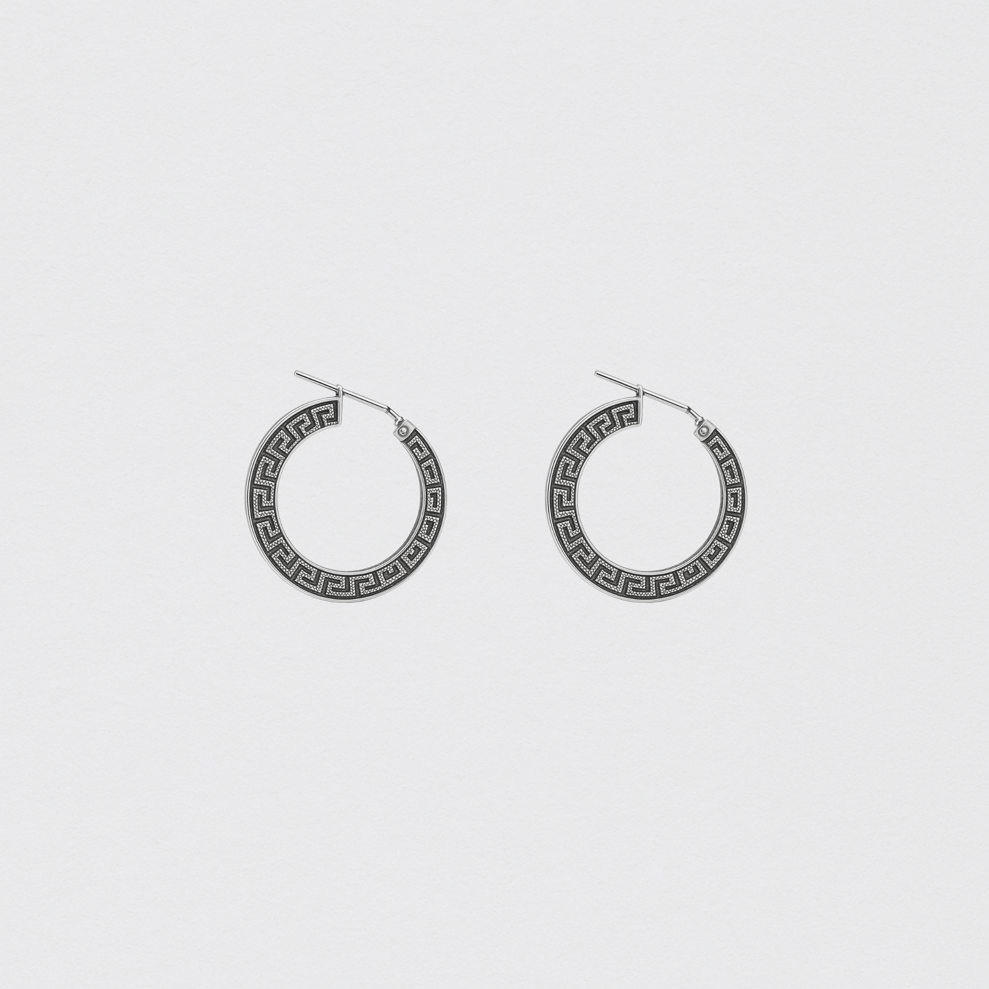 Greek Pattern Hoop Earrings in Oxidized 925 Silver