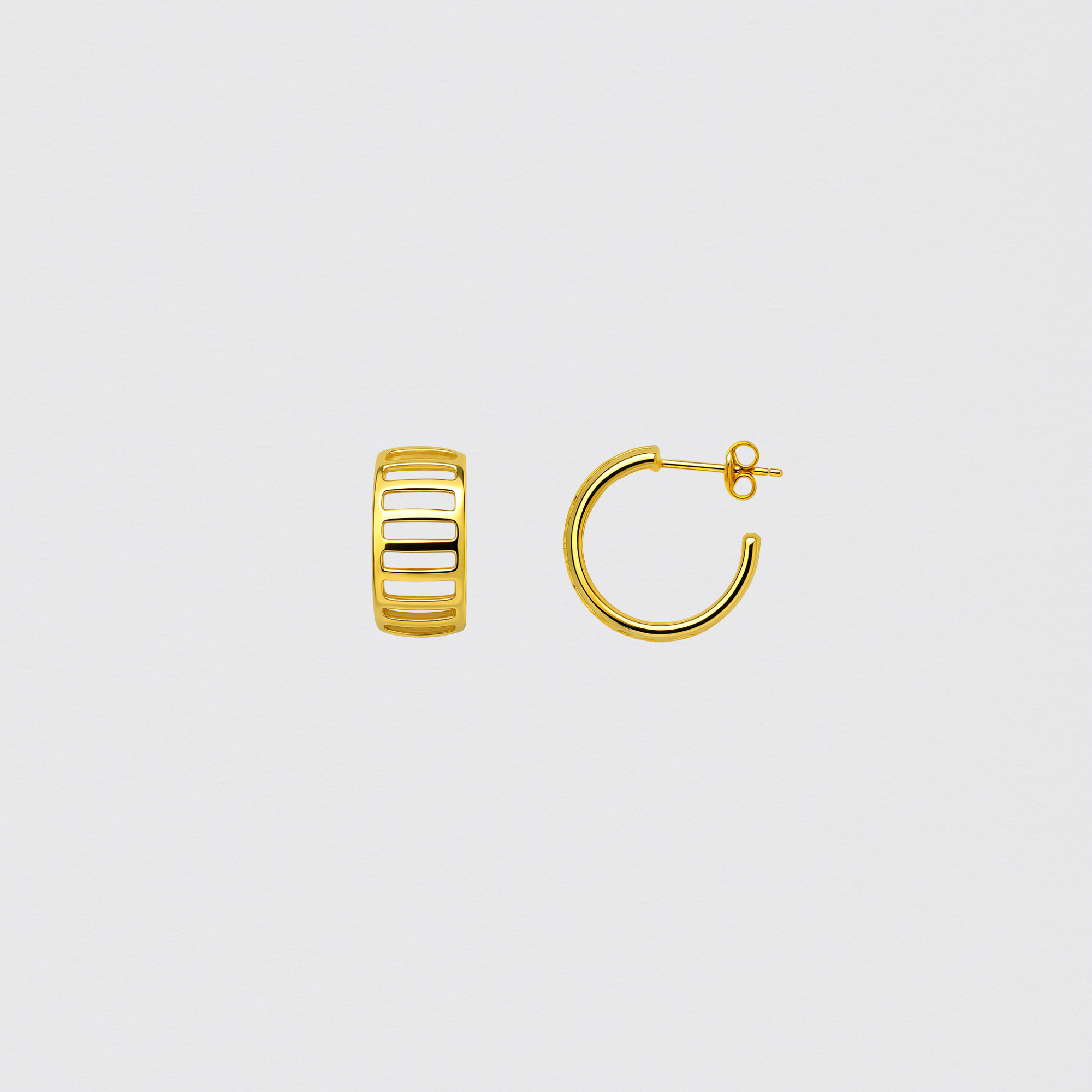 925 Silver Gold Hoop Earrings with Horizontal Cutouts