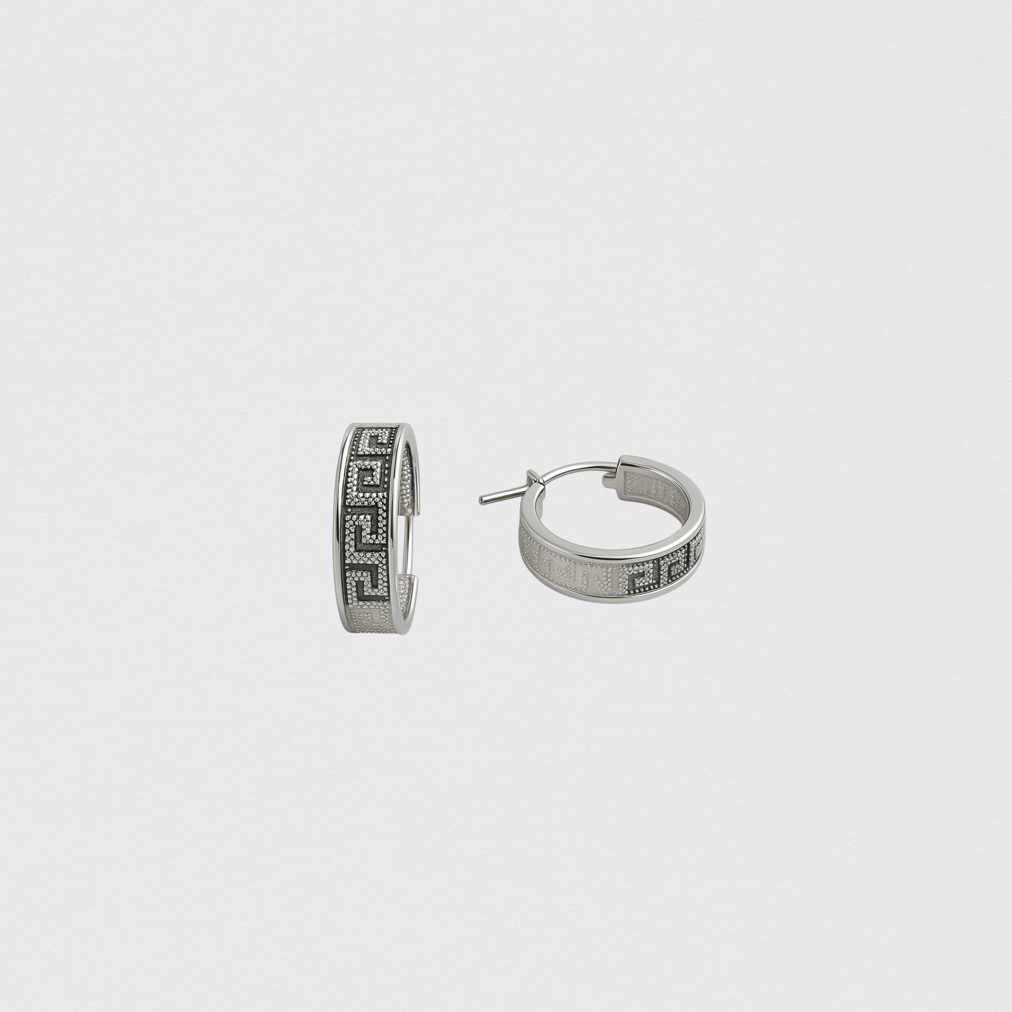 925 Silver Hoop Earrings with Greek Pattern – 10.50 mm