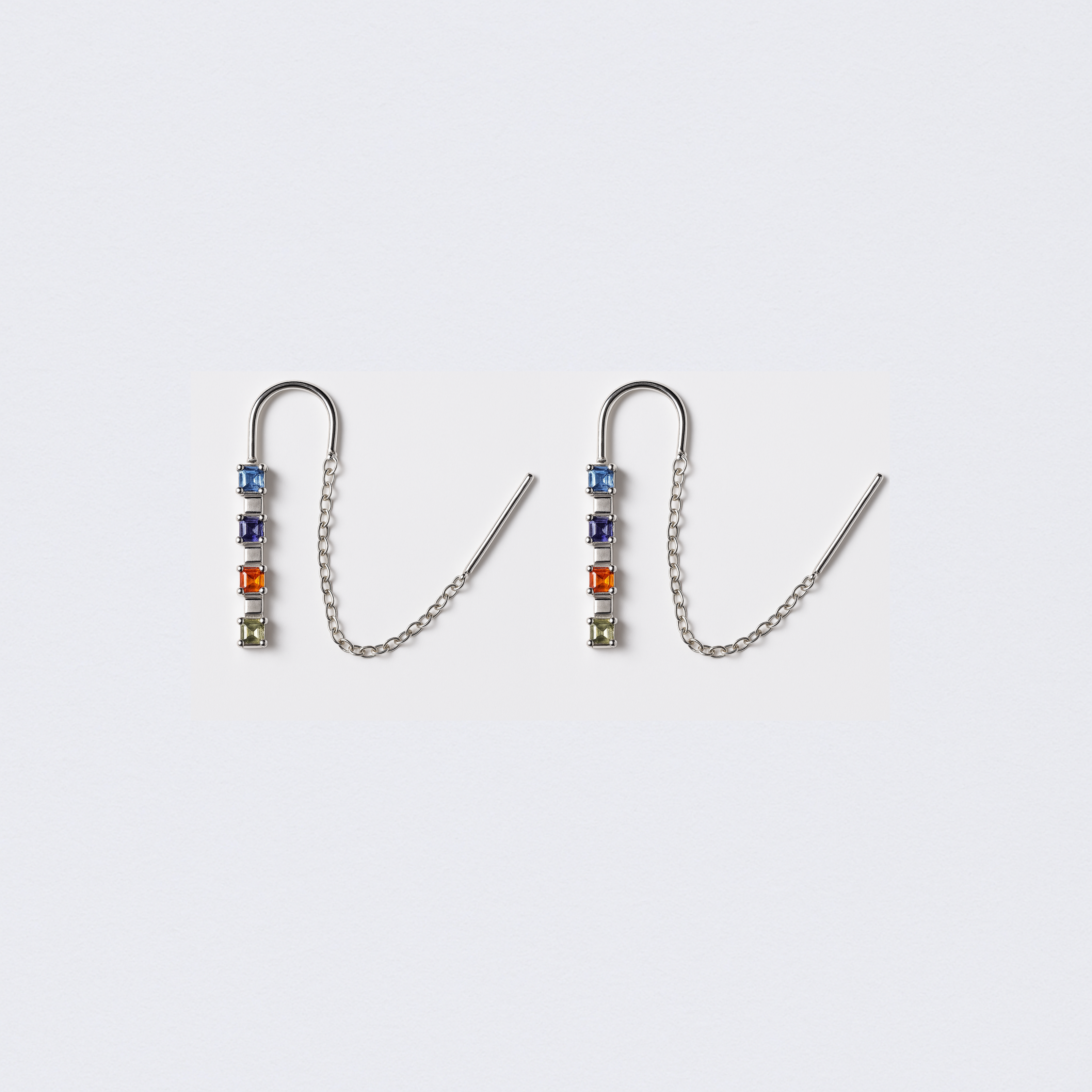 925 Sterling Silver Chain Earrings with Multicolored Zirconias