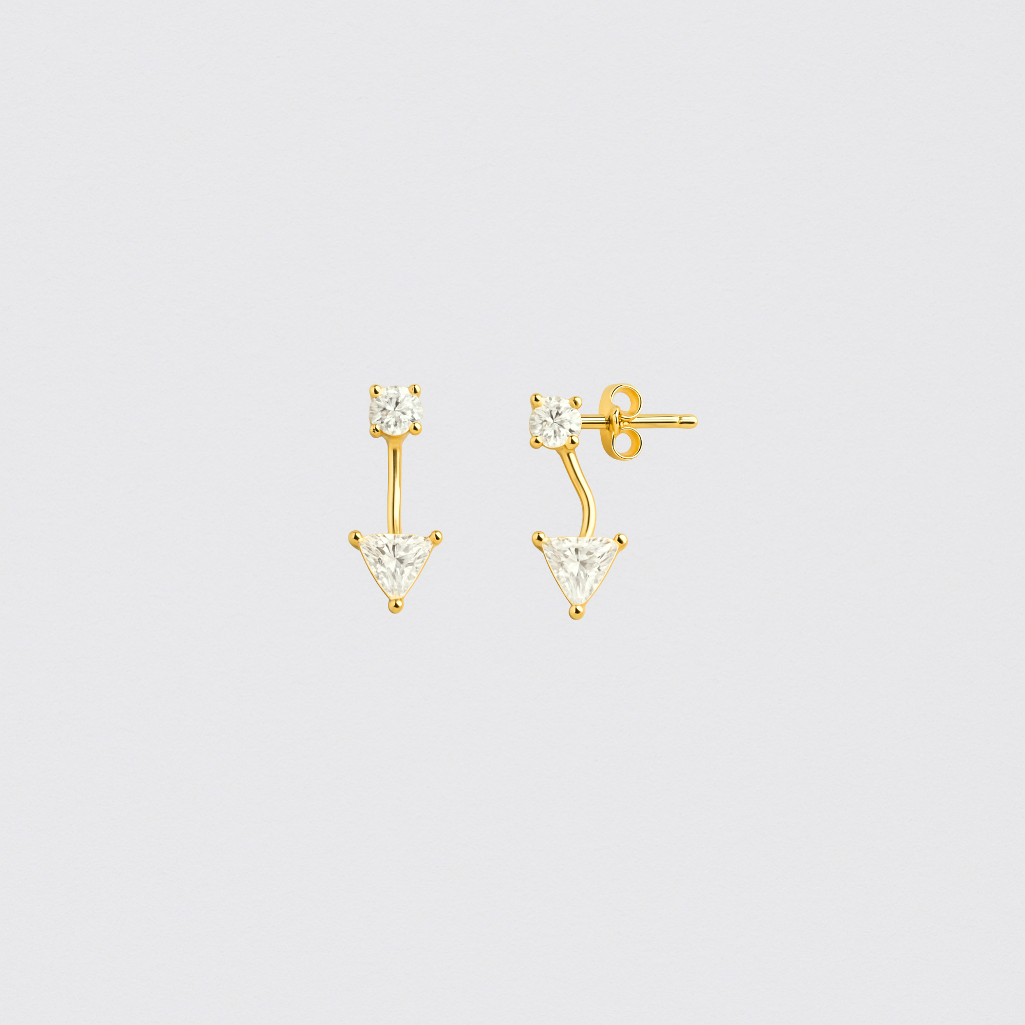 925 Gold Plated Silver Earrings with Crystals – Curved Design with Triangular Pendant