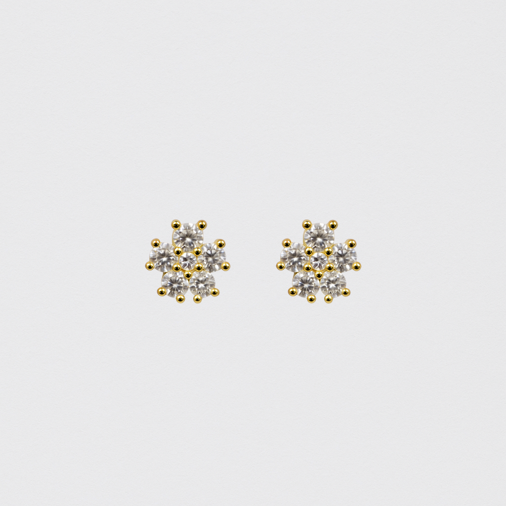 925 Silver Gold Earrings with Crystal Flower