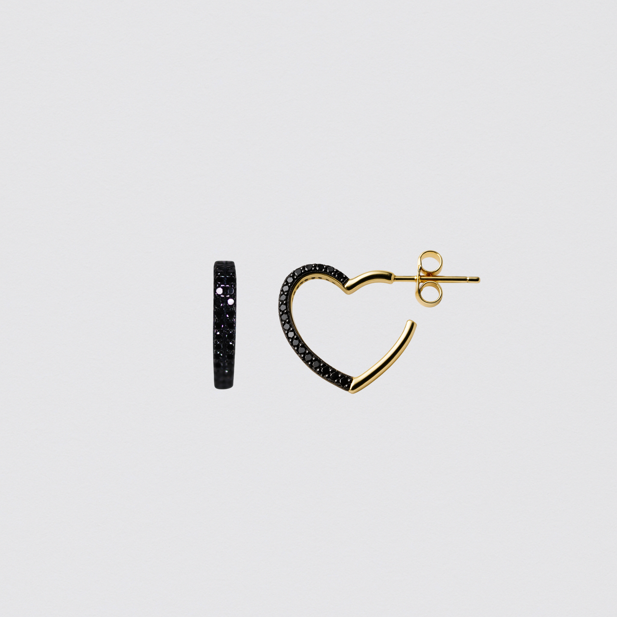 925 Gold Plated Silver Earrings with Black Zirconias – Stylized Heart