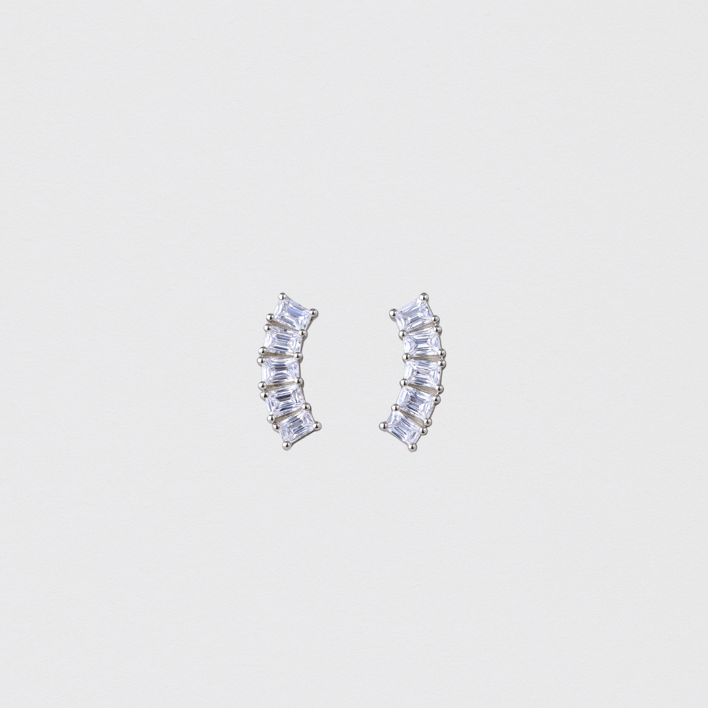 Rhodium Plated 925 Silver Earrings with Baguette Zirconias