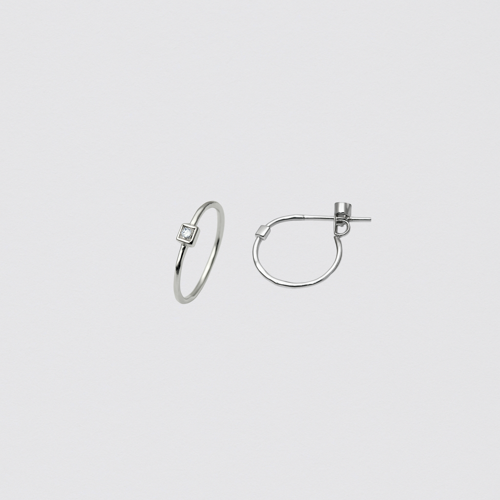 925 Sterling Silver Earrings with Square Shaped Crystal