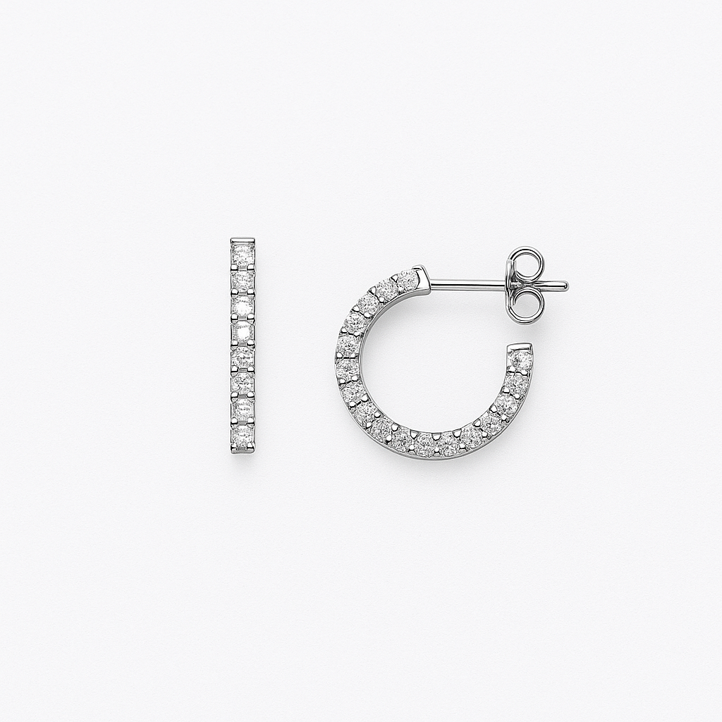 Half-Hoop Earrings with White Zirconias in 925 Sterling Silver