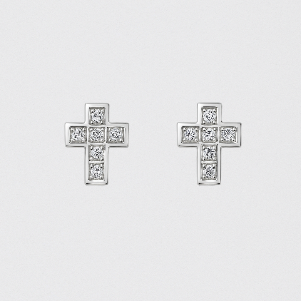 Rhodium-plated 925 Silver Cross-shaped Earrings with Zirconias – Spirituality with Shine