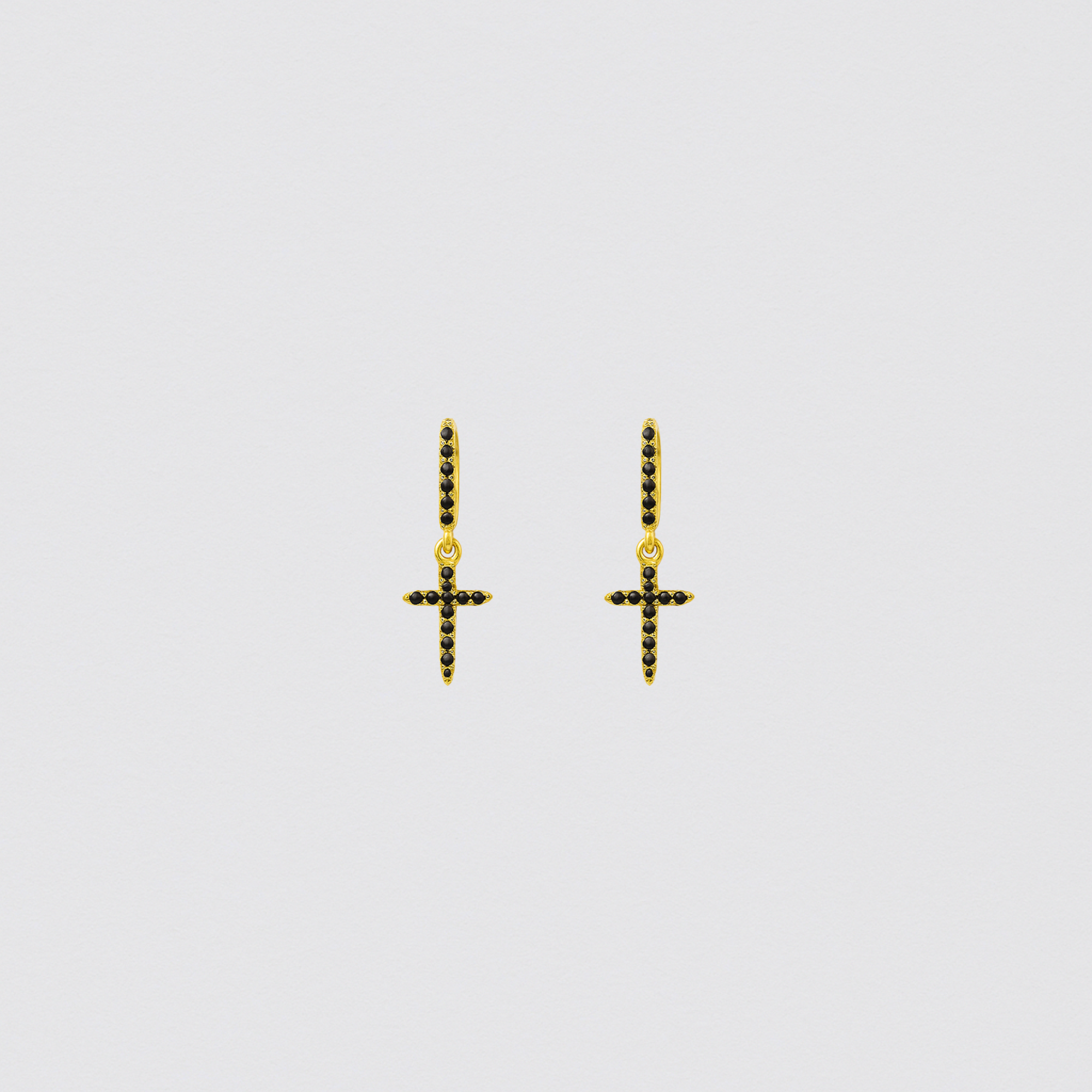 925 Gold Plated Silver Earrings with Cross Studded with Black Zirconias