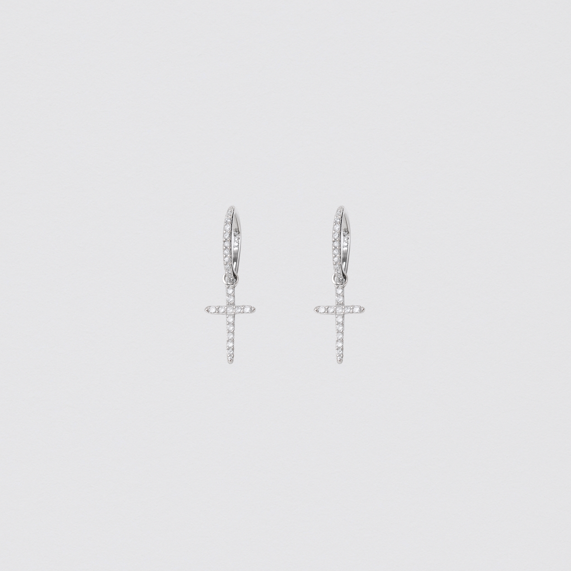 925 Silver Earrings with Cross Studded with White Zirconias – 15 mm