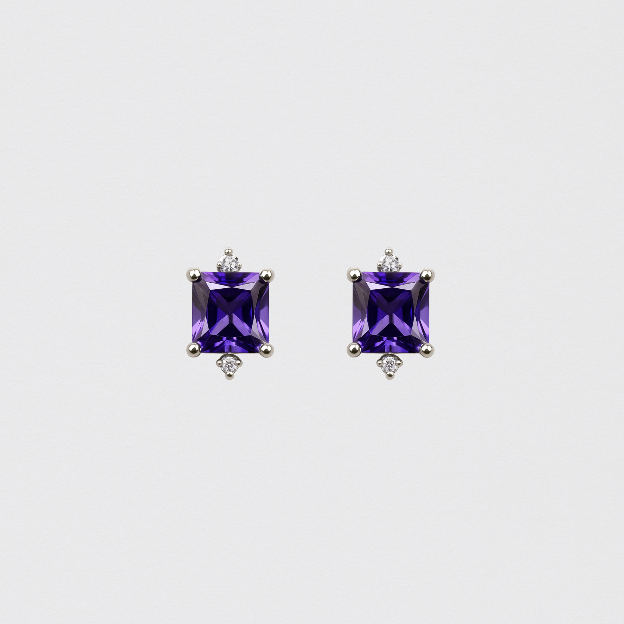 925 Silver Earrings with Square Purple Stone 8.3 mm