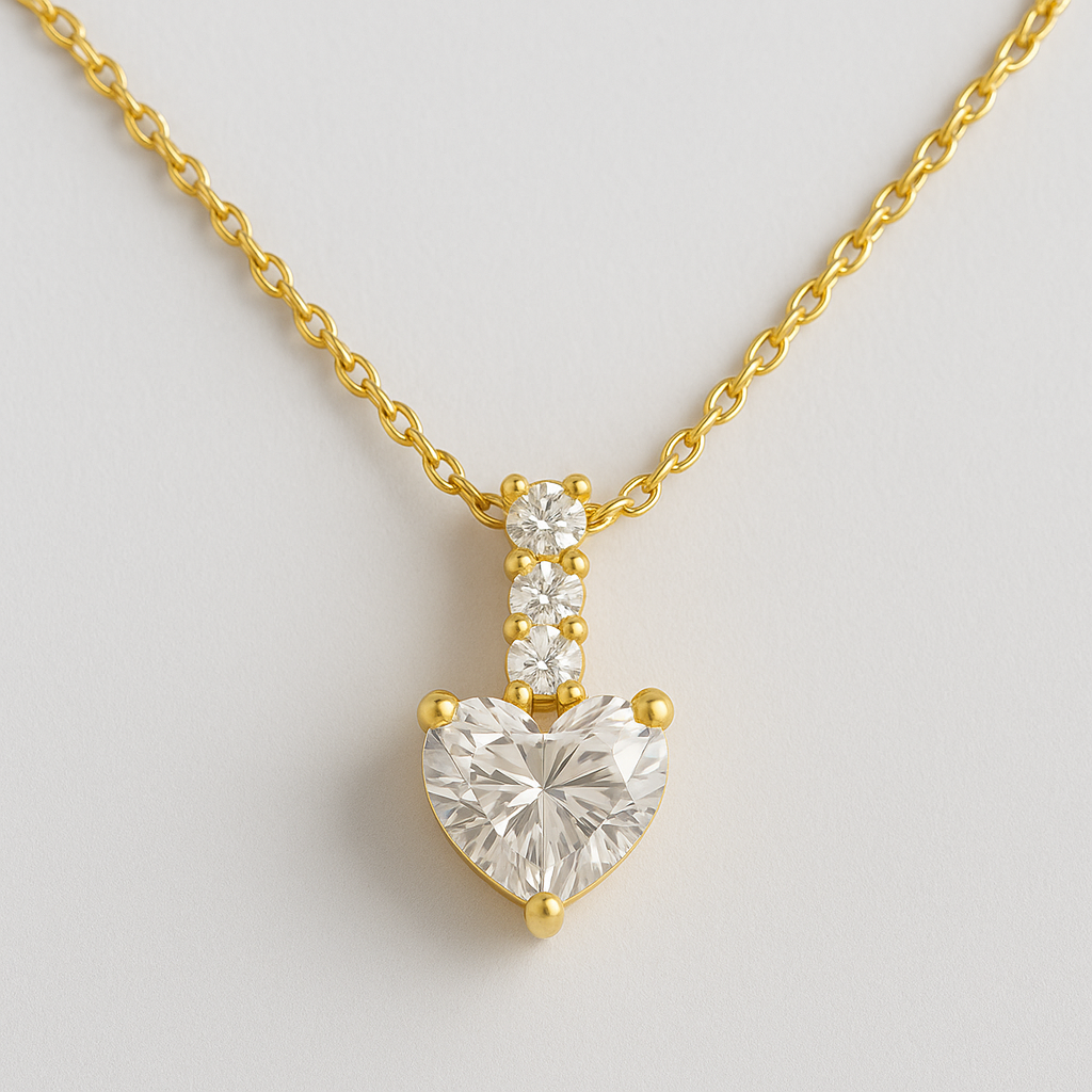 925 Gold Plated Silver Necklace with Heart and Crystals