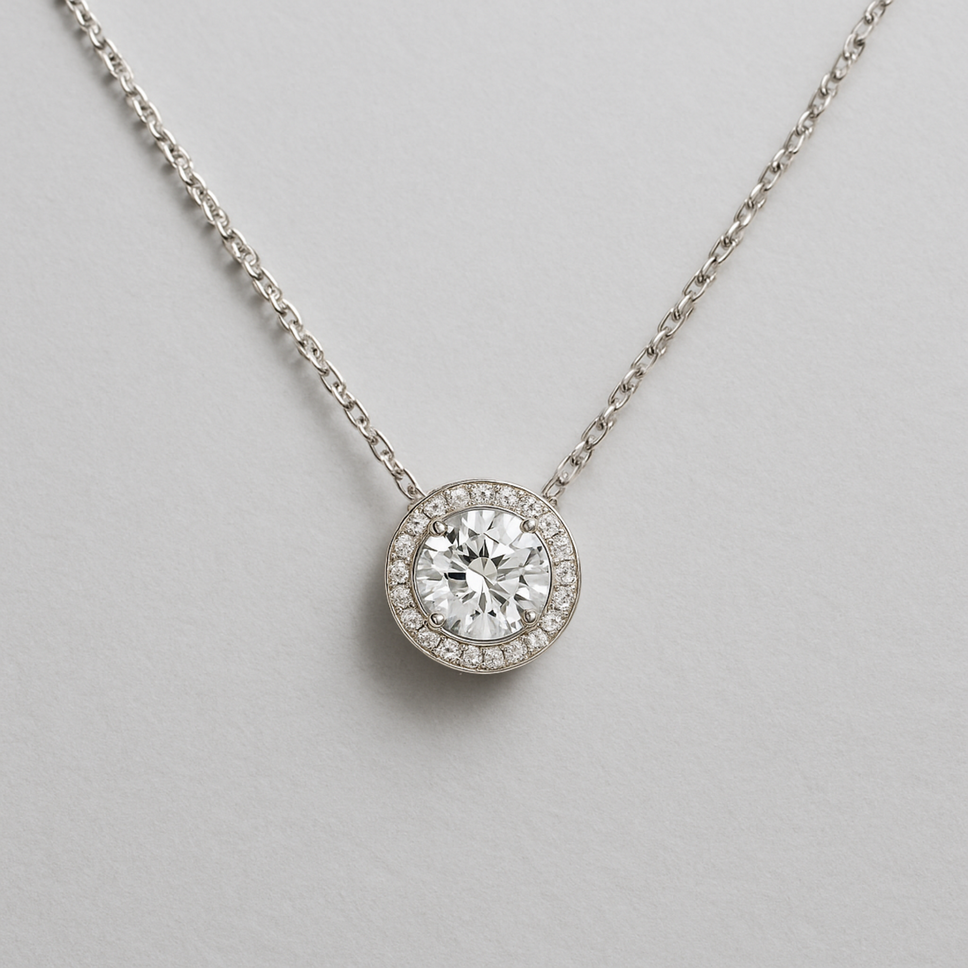 925 Silver Necklace with Central Stone and Crystal Ring