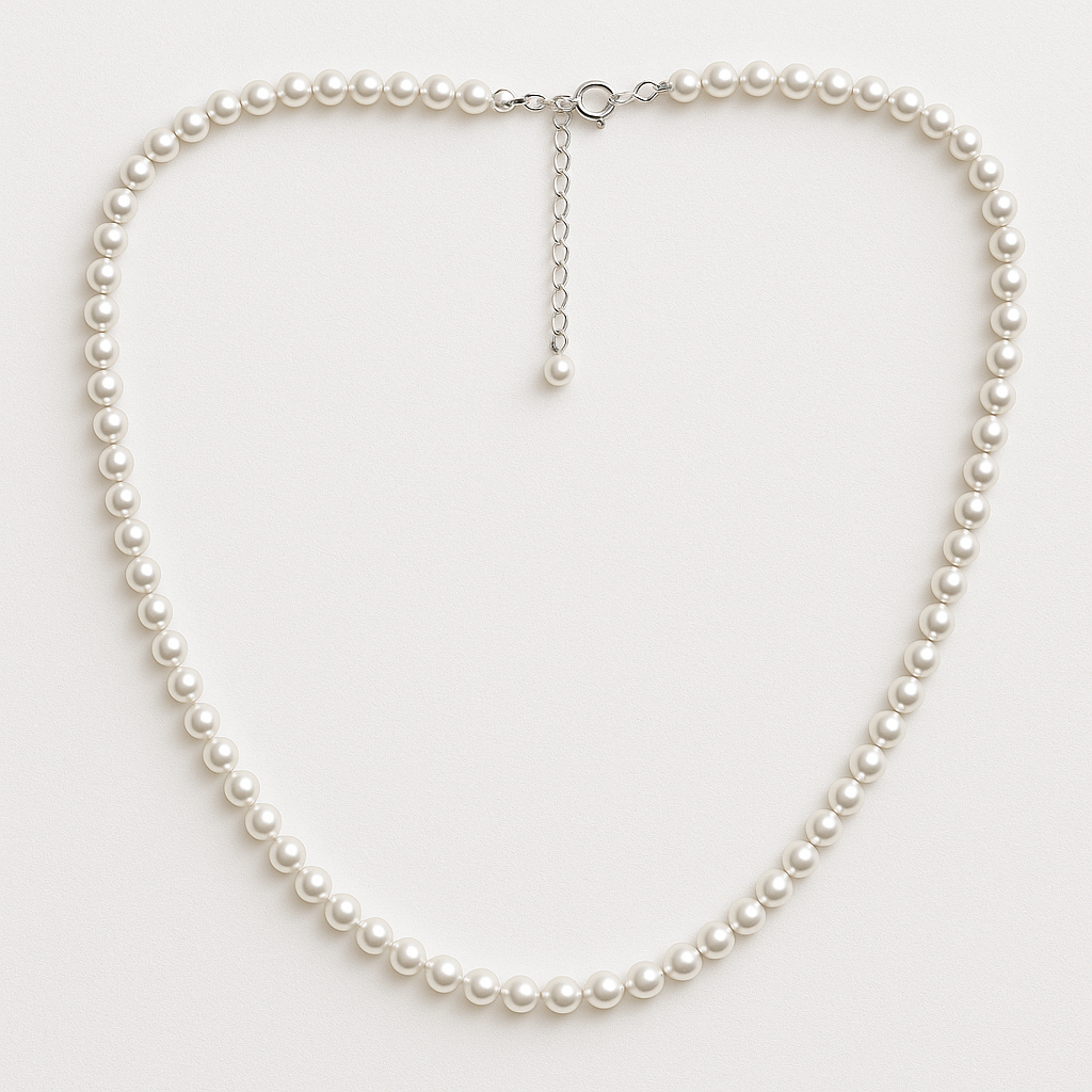 Necklace with 5 mm White Pearls • Length: up to 44 cm and 925 Silver Clasp
