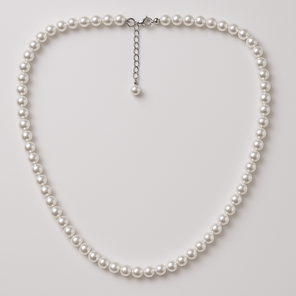 necklace with small light gray pearls 4mm in diameter and 44 cm long
