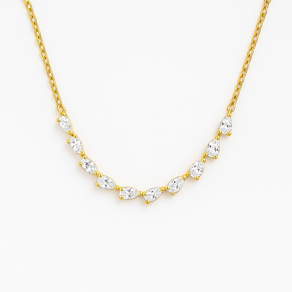 925 Silver Necklace with Gold Drop Crystals