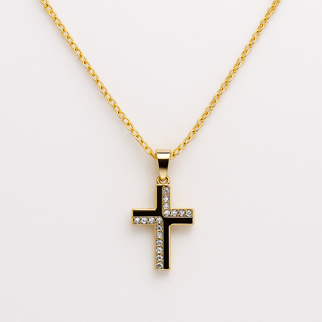 925 Silver Necklace with Gold Plated Crystal-Studded Cross