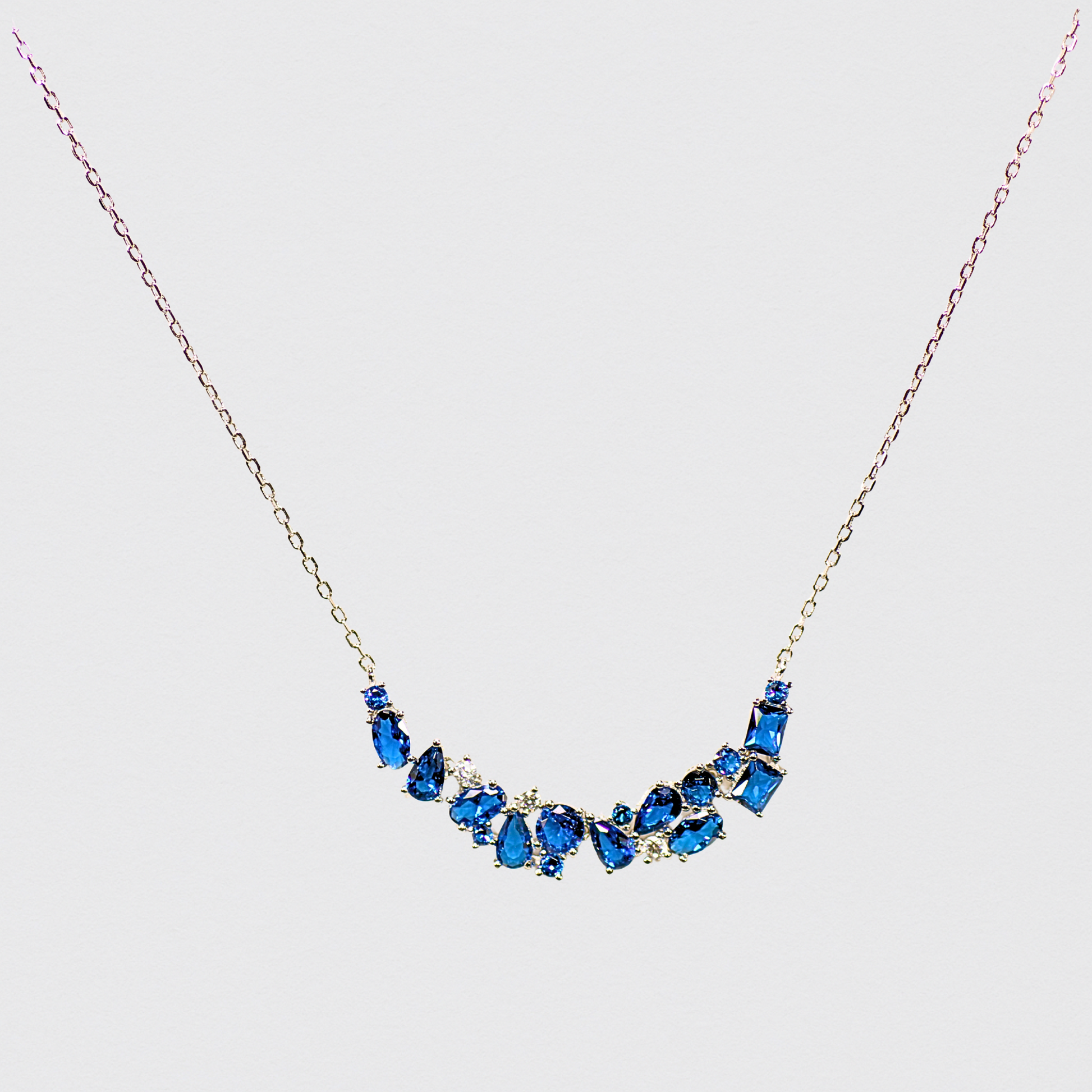 Rhodium Plated 925 Silver Necklace with Sapphire Stones – Timeless Elegance with Blue Shine